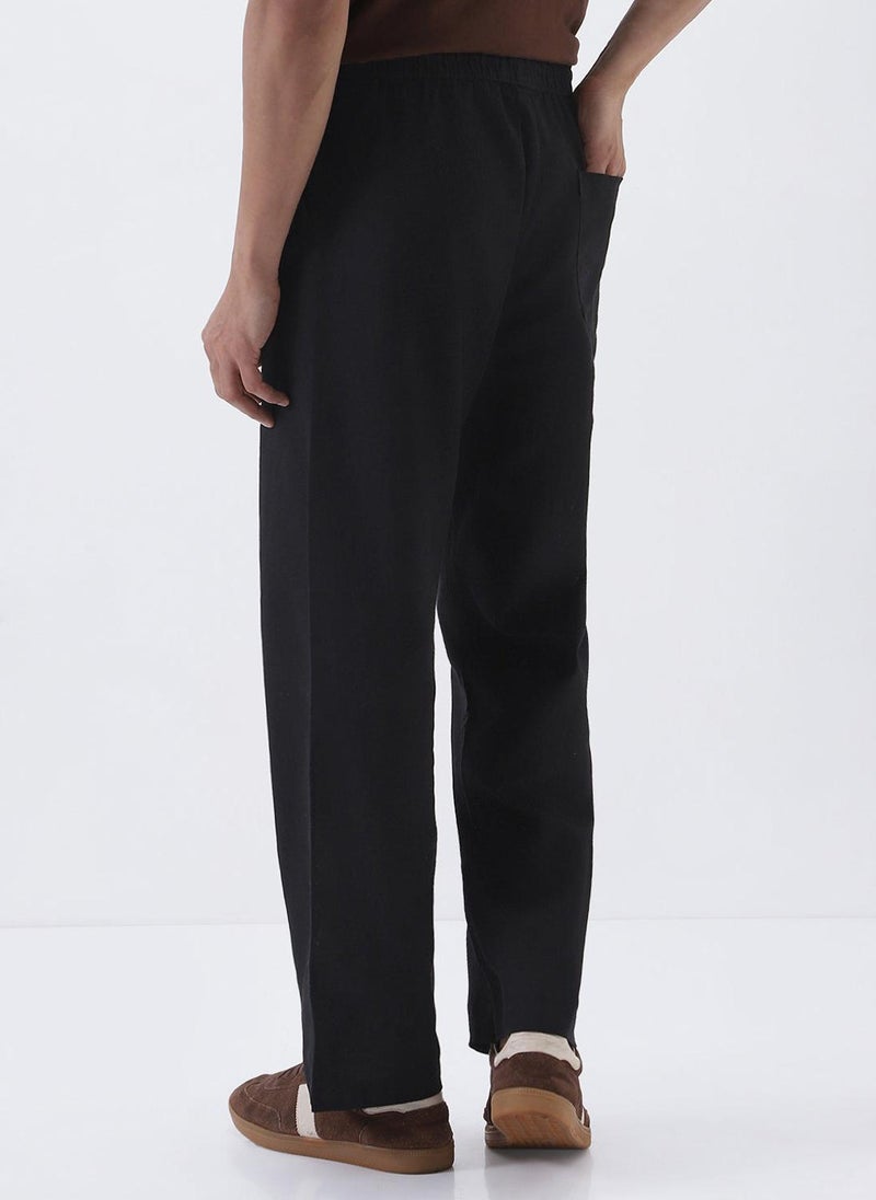 Urbano Fashion Men's Black Loose Fit Solid Linen Blend Trousers Non-Stretchable - Image 3
